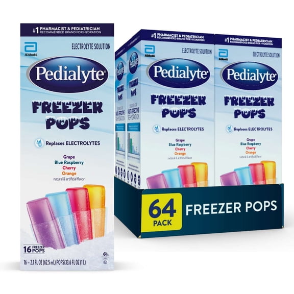 Pedialyte Electrolyte Solution Freezer Pops, Variety Pack, Pack of 64