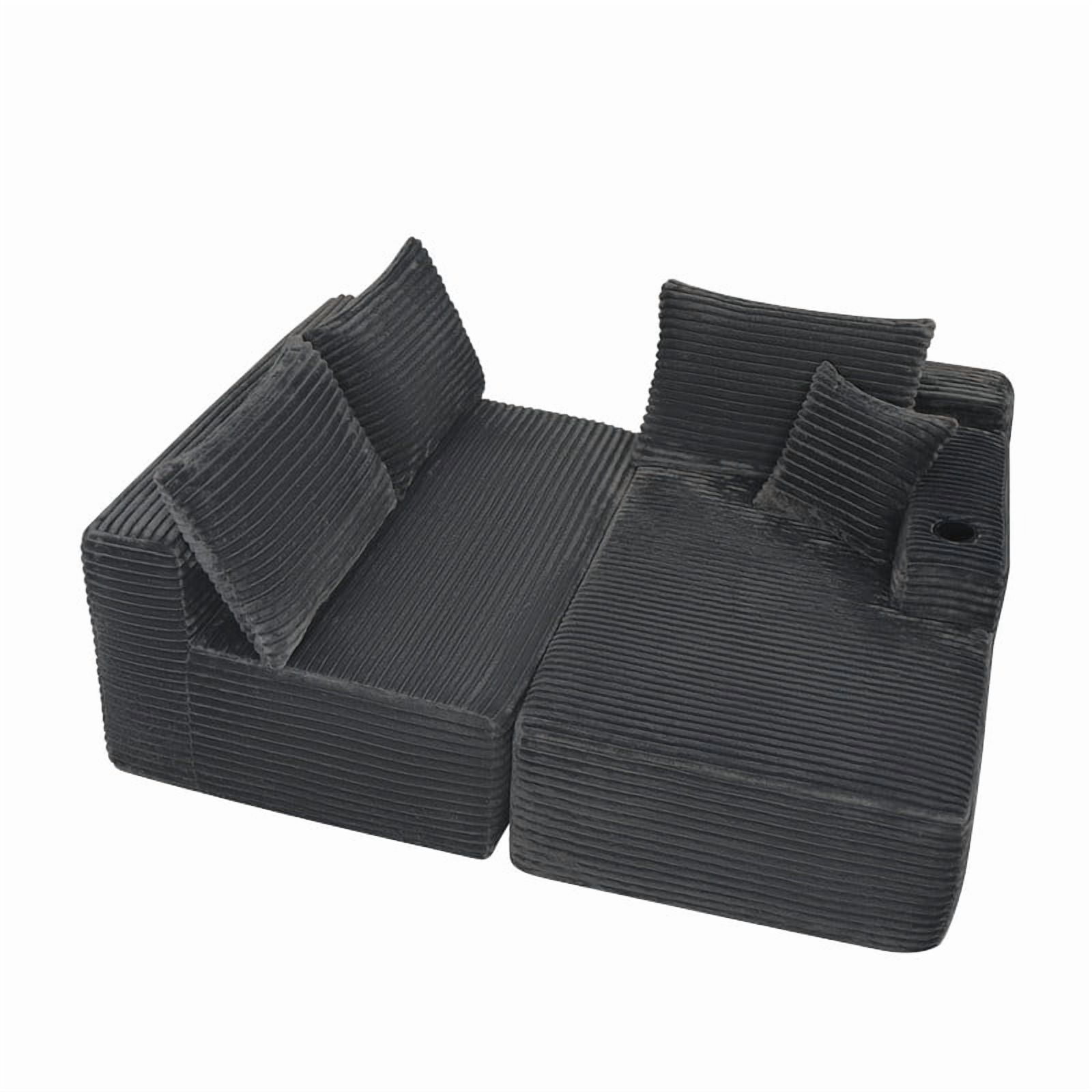 2-Piece No Assembly Need Sectional Sofa Set, Boneless Couch with Chaise Lounge, Modular Upholstered Sofa with Cup Holder