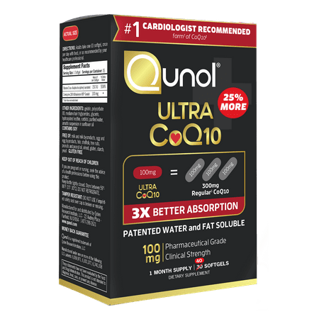 Qunol Ultra CoQ10 3X Better Absorption Patented Water & Fat Soluble, 100 mg, 40 Count