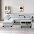 thumbnail image 3 of PonLiving Sectional Sofa, 97.5" Grey White Flannel 2 Piece Living Room Linen Couch , Cup Holder, Left Facing Chaise, 3 of 7