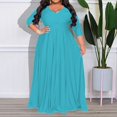 thumbnail image 1 of Evening Party Sexy Solid Color V-Neck High Waist Three Quarter Sleeve Pullover Maxi Princess Dress Plus Size Women's ClothingL Gao Jinjia LED, 1 of 2