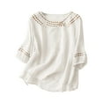 thumbnail image 5 of Women's Retro T-shirt Embroidered Tops Breathable Cotton Linen T Shirts Casual Short Sleeve Tees for Summer and Everyday Outfits, 5 of 8