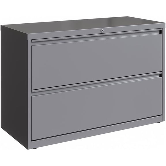 Pemberly Row 42in Wide 2 Drawer Metal Lateral Filing Cabinet Arctic Silver