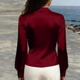thumbnail image 5 of Lumtrix Silk Satin Blouse for Women Elegant Wrap Shirt Sexy Deep V Neck Puff Long Sleeve Tie Front Belt Work Top Wine XL, 5 of 5