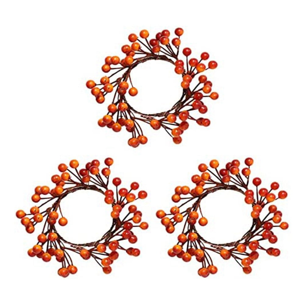 3 Packs Fall Candle Rings, Artificial Orange Berries Candle Holder