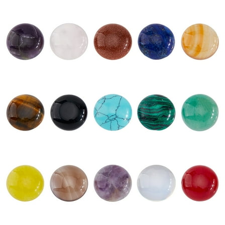 30Pcs 15Styles Natural Cabochon Gemstone 16mm Half Round Dome Flatback Quartz Stone