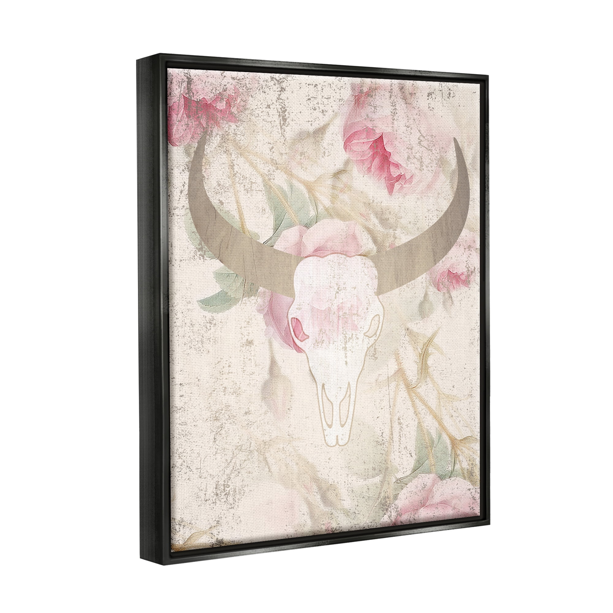 Stupell Industries Floral Cattle Skull Blooms Animals & Insects Painting Black Floater Framed Art Print Wall Art