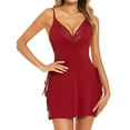 thumbnail image 2 of Avidlove Sexy Nightgowns for Women Side Split Trim Lace Deep V-Neck Lingerie Dress Sleepwear (Dark Red,M), 2 of 5