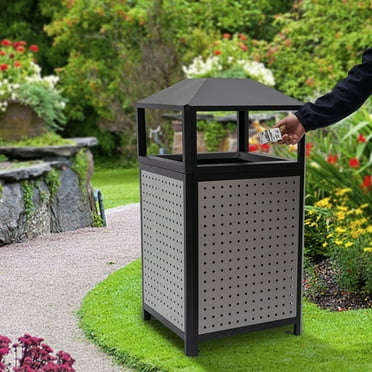 Miumaeov Commercial Waste Container with Top Cover 38 Gallon Outdoor Indoor Industrial Stainless Steel Large Waste Trash Container Bin Side Open for Home Office Garage Outdoor Driveway Grey