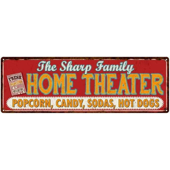 The SHARP Family Home Theater Sign Gift 6x18 Metal Movies Decor 206180100371