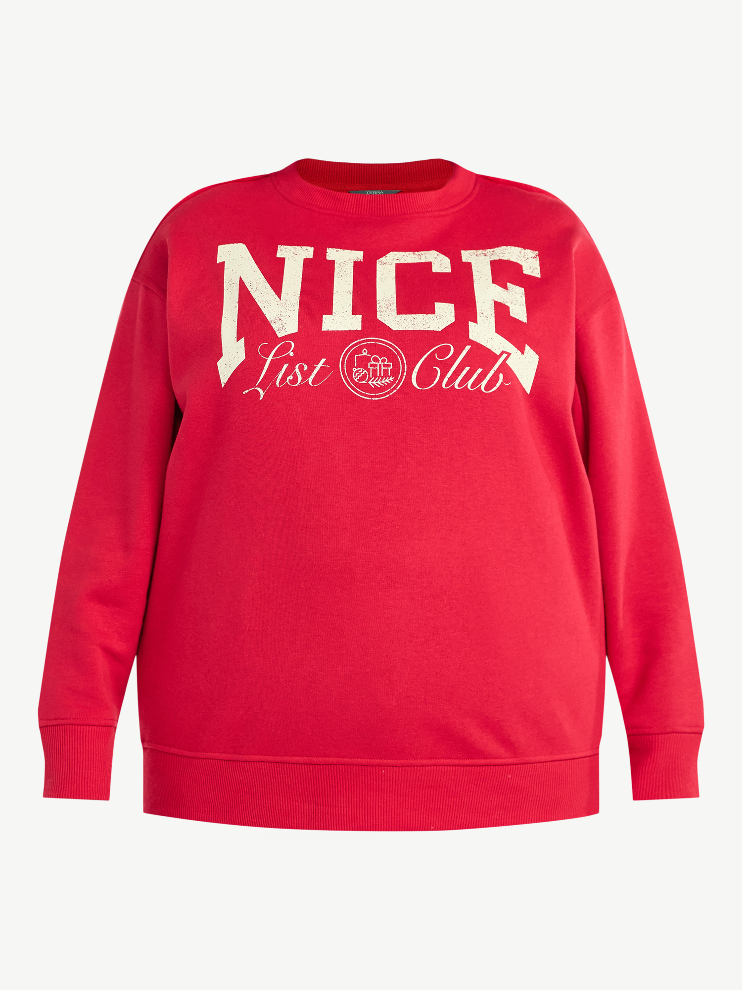 Terra & Sky Women's Plus Size Nice List Club Graphic Sweatshirt with Long Sleeves, Sizes 0X-4X