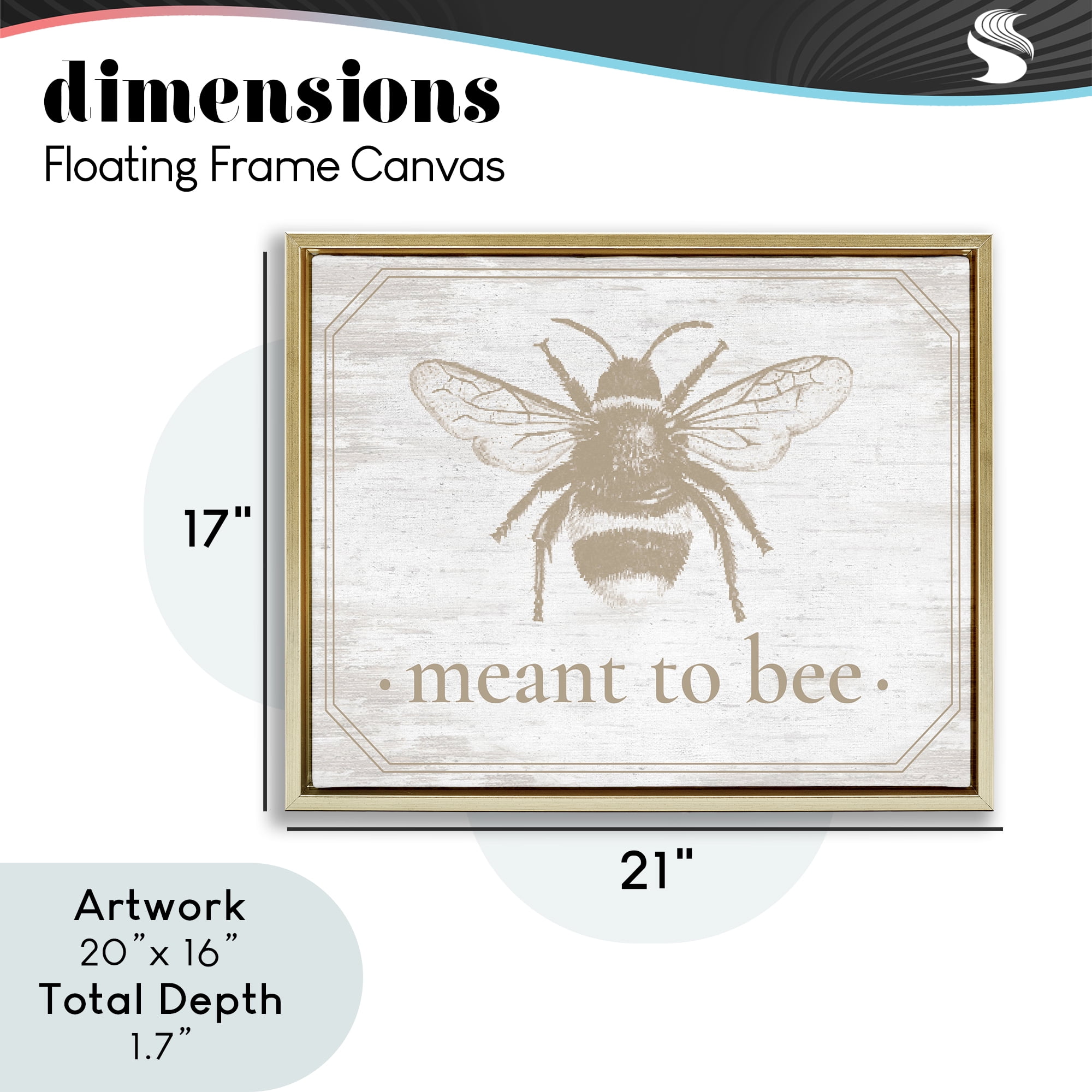 Meant To Bee Rustic Border Gold Framed Floater Canvas Wall Art, design by Lettered and Lined