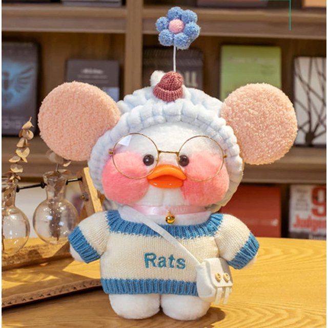 TBQYW Peluche De Pato Cafe Mimi, Lalafanfan Duck Netred con Patito De Peluche Suave, Regalo De Cumpleaños para Niñas, 30 Cm Azul Blanco Blue white Blue white Xishao Juguetes