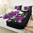 thumbnail image 3 of Feelyou Black Purple Rose Bed Sheets, Romantic Gothic Skeleton King Sheets, Valentine's Day Theme Sheet Set, Breathable Home Decor, 4pcs, 3 of 7