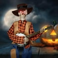 thumbnail image 4 of Halloween Banjo Playing Skeleton Figurine Posable Cowboy Outfit Resin Tabletop Statue For Fall Harvest Mantel Fireplace Seasonal Indoor Holiday Decor Supplies, 4 of 4