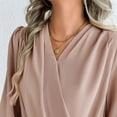 thumbnail image 4 of Fashion Olyvenn Women's Chiffon Draped Wrap V Neck Ruched Blouse Dressy Summer Casual Loose Elegant Shirred Cuff Long Sleeve Shirts Top Pink M, 4 of 8