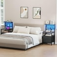 thumbnail image 2 of Tall Side Tables with Charging Station and LED Lights, Large Night Stands with 2 Fabric Drawers, Bedside Table with Storage Shelves and Hooks for Bedroom, Living Room, Office, Dorm, Black, 2 of 10