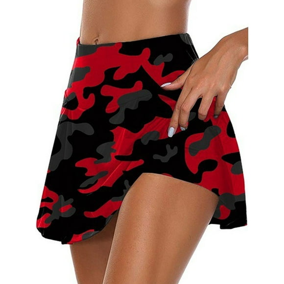 Bellella Ladies Skorts Swing Skirts High Waist Mini Skirt Boho A-line Women Camouflage Red S