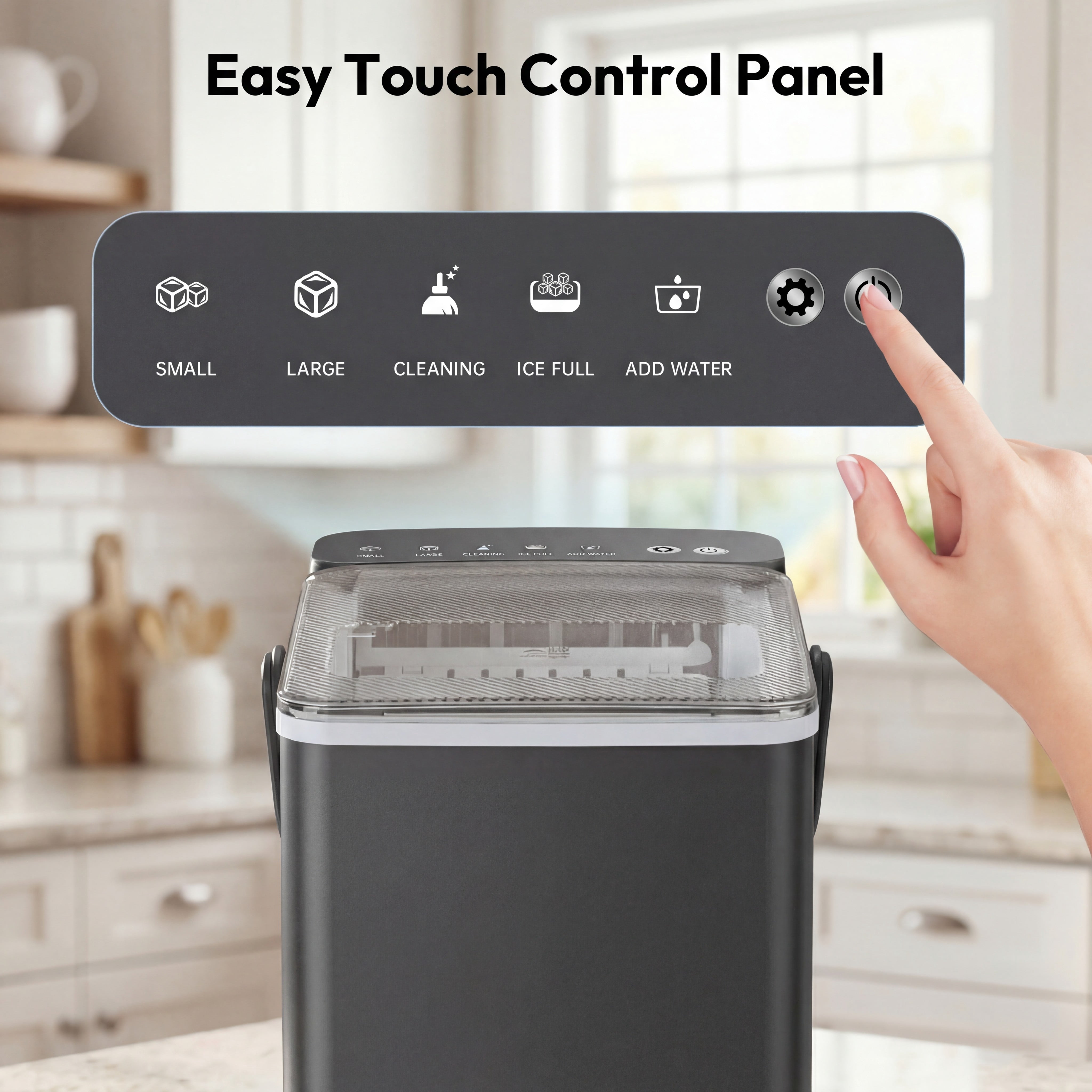 EUHOMY Countertop Ice Maker, 26 lbs/Day Portable Bullet Ice Machine, Self-Cleaning, Compact Design, Gray