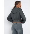 thumbnail image 4 of Women'S Fleece Zip Up Hoodies Cropped Sweatshirts Casual Jackets Trendy Y2K Gray M, 4 of 6