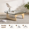 thumbnail image 3 of Cottinch 50" Triangle Glass Coffee Table with Wood Base for Living Room Office, Light Walnut, Natural Wood, 3 of 12