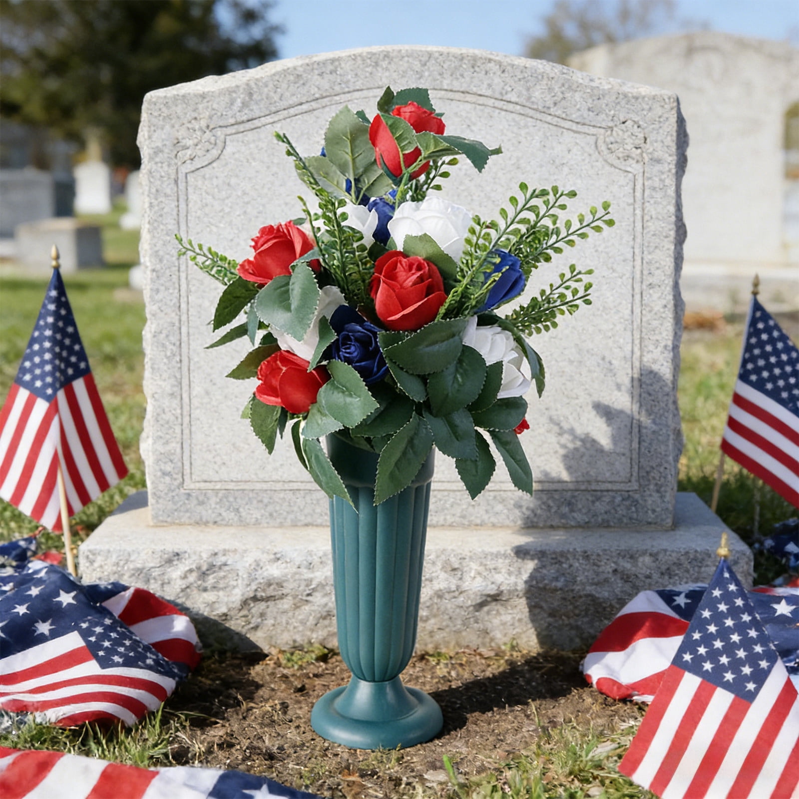 Chanana Realistic Bouquets,Cemetery Flower Saddles Artificial Cemetery Flower Arrangement Artificial Flower Bouquets for Grave Decoration Independence Day Decoration
