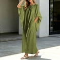 thumbnail image 5 of Uscallm Women Plus Size Maxi Dresses Long Sleeve Round Neck Loose Flowy Boho Casual Solid Party Dresses for Women, Army Green 3XL, 5 of 5