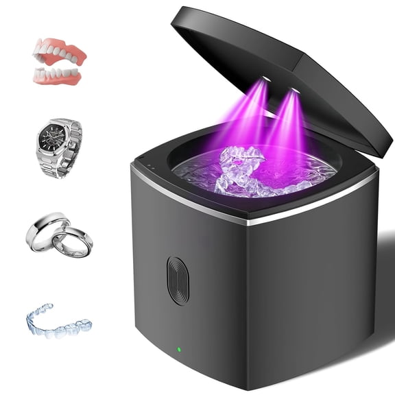 43kHz Multi-Purpose Ultrasonic Cleaning Machine, Black Sonic Cleaner for Jewelry, Rings, Bracelets, Dentures, Retainers, Mouth Guards, Dental Tools and Toothbrush Heads