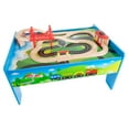Hey! Play! Wooden Train Set & Table for Kids Complete Set with 75