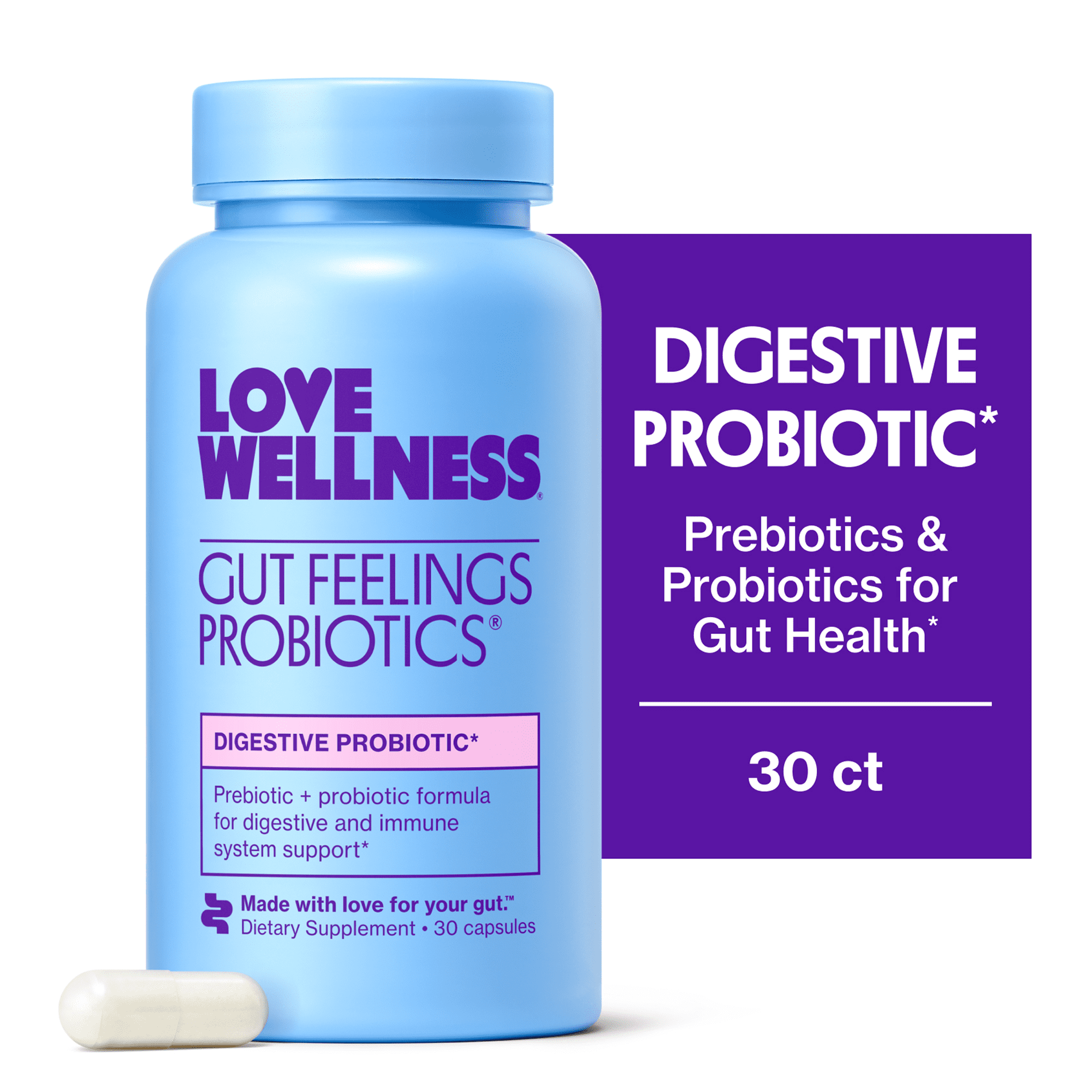 Love Wellness Gut Feelings Probiotics, Digestive Probiotic, 30ct