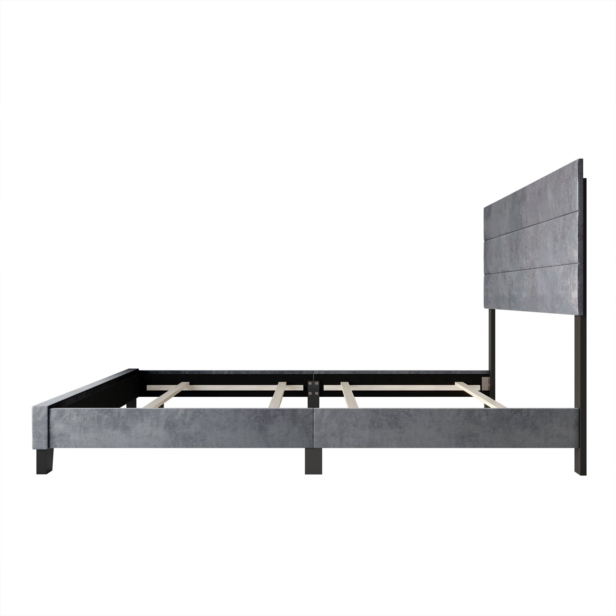 Home Design Vallejo King Velvet Upholstered Panel Bed Frame For Adult, Box Spring Required, Silver Gray
