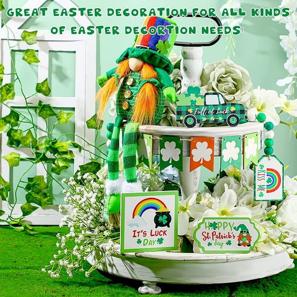 Easter Tray Decoration - St Patrick'S Day St. Day Tiered Tray Decor Wooden Table Signs Green Block Wood Table Centerpieces with Holder for St. Home Holiday Decor, Mother'S Day