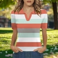 thumbnail image 2 of Fengqque Womens Short Sleeve Tops Lapel V Neck Polo Shirts Summer Stripe Loose Blouse Business Orange S(S), 2 of 5