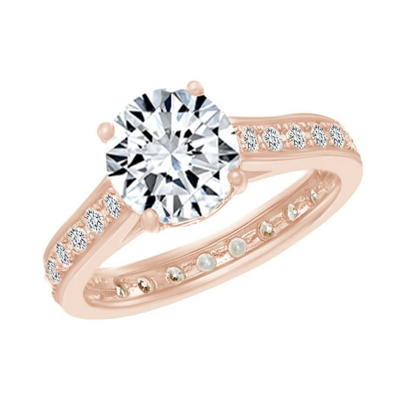 AFFY Round Shape White Cubic Zirconia Solitaire Engagement Ring In 14k Rose Gold Over Sterling Silver Ring Size-4