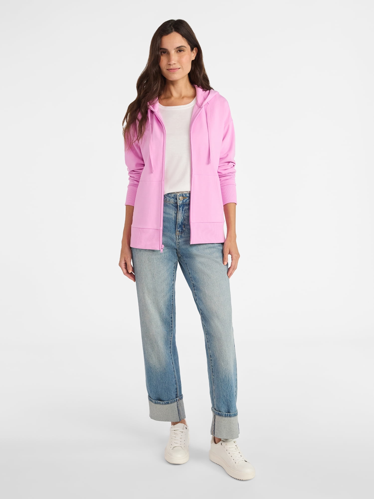 Time and Tru Women's and Women’s Plus Zip Front Fleece Hoodie Jacket, Sizes XS-4X