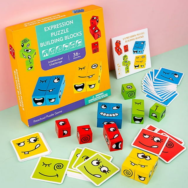 Bloques de construcción de cubos de Rubik que cambian de cara Juguetes para niños Beneficio Inteligencia Juegos de mesa entre padres e hijos Juguetes de nivel de desafío de madera