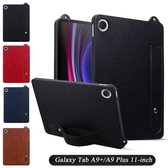 Decase Slim Premium Leather Case for Samsung Galaxy Tab A9 11",Shockproof Hand Wrist Strap Stand Case Soft Bumper Thin Cover for Tab A9 Plus 11",Black