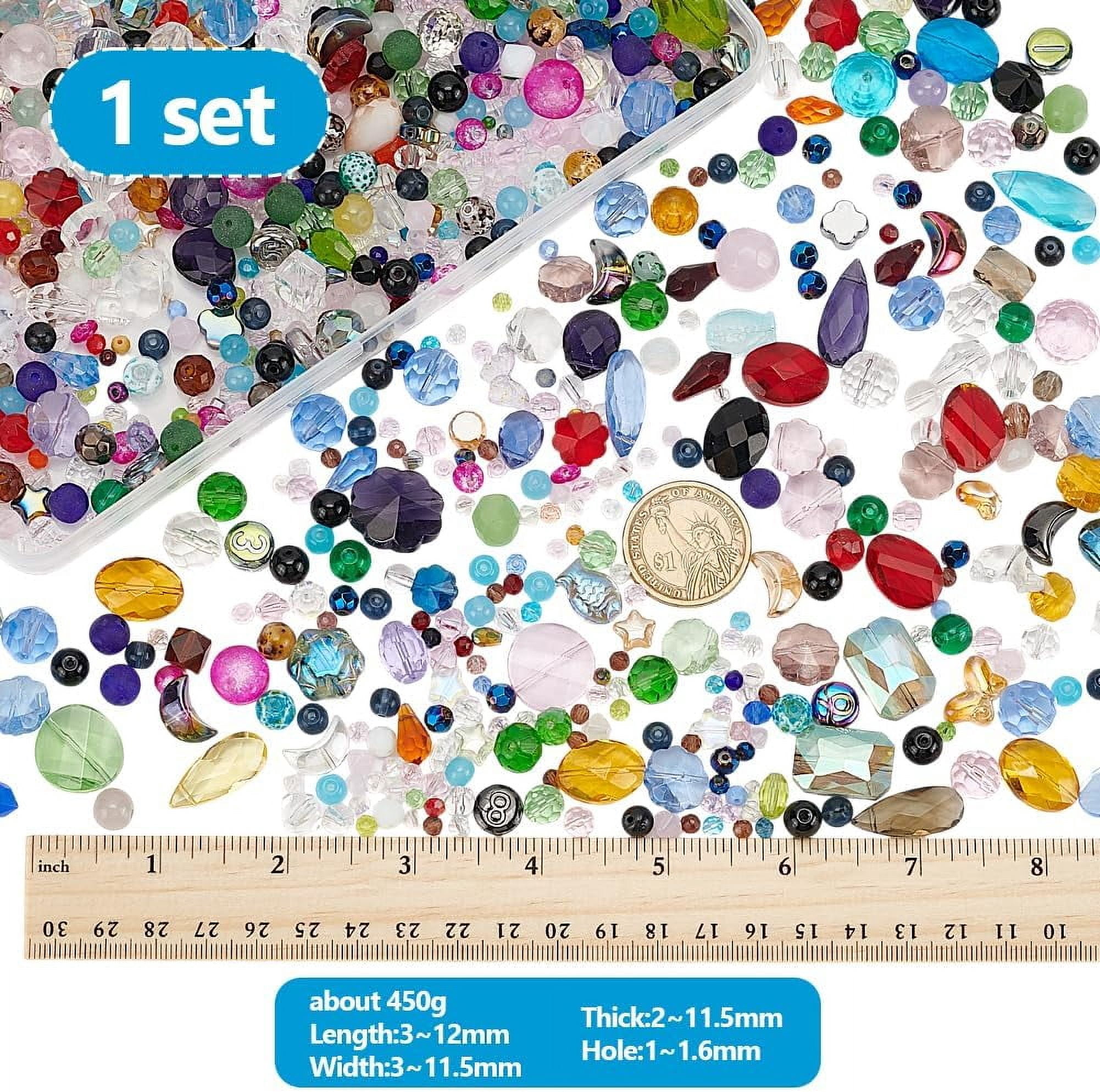 1200pcs+ Assorted Faceted Glass Beads for Jewelry Making Mixed Shapes Spacer Loose Beads Mixed Color Beads for Bracelets Necklaces Crafting Beads Supplies 450g Hole: 1-1.6mm