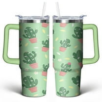 Cactus 30 Oz Tumbler with Handle Lid and Straw, Stainless Steel Double Walled Vacuum Insulated Cup, Cute Anniversary Wedding Birthday Gifts Tumbler for Women Men Friends Outdoor Indoor