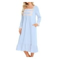 thumbnail image 6 of Women Blue Nightgown Classic Nightwear Long Sleeve Retro Pajama Dress Soft Cotton Loungewear with Pockets, 6 of 9