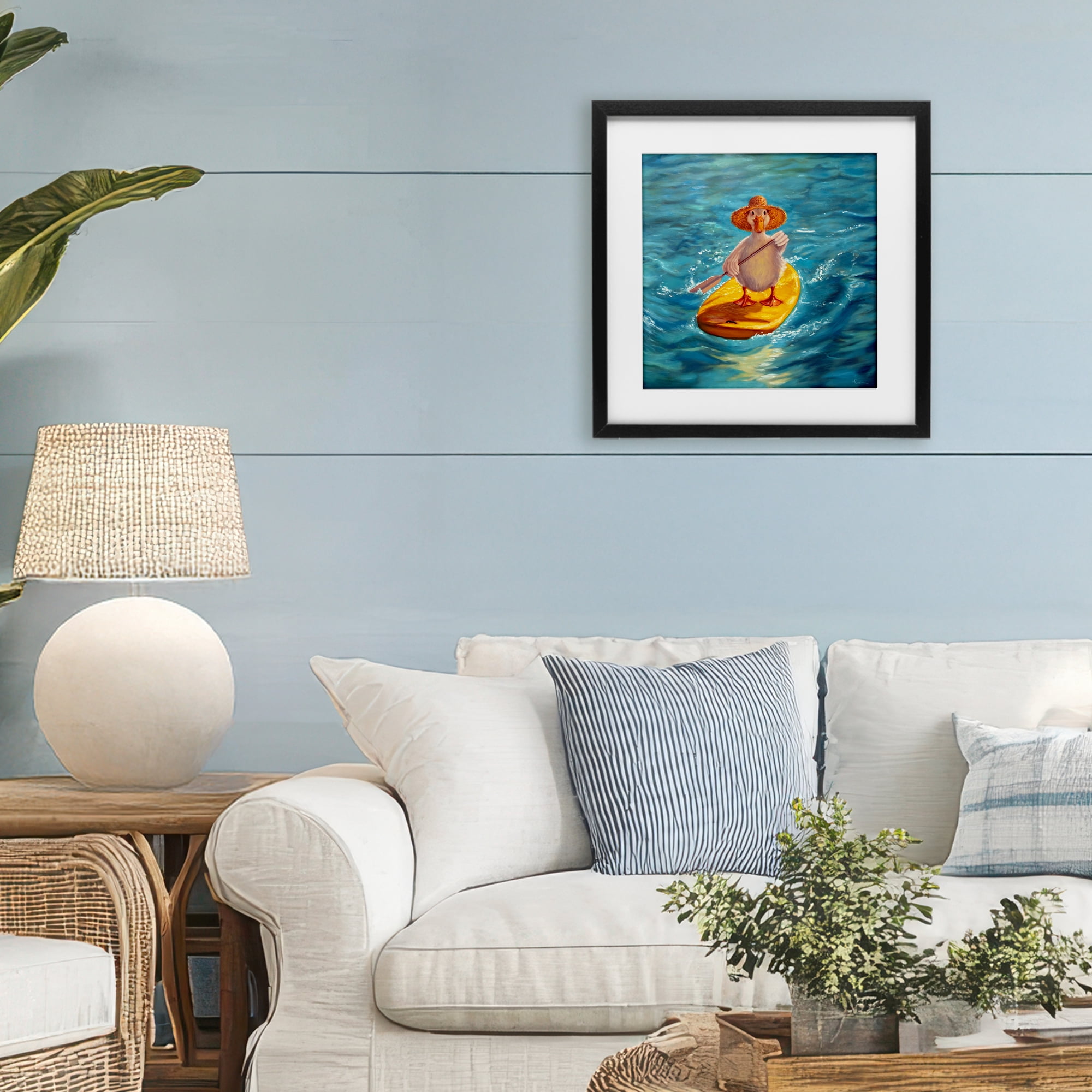 Stupell Industries The Paddler Duck with Straw Hat Black Framed Print Under Glass, design by Lucia Heffernan