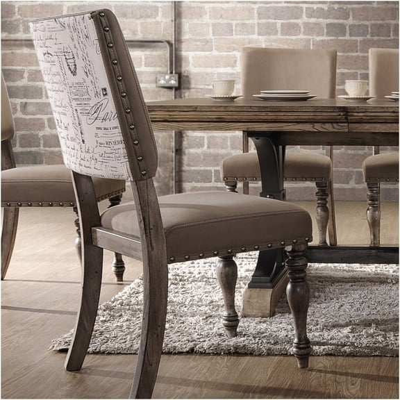 JERFIT Birmingham Dining Chairs Set of 2, Script Print Accent Chairs with Nailhead Trim, Driftwood Brown Finish