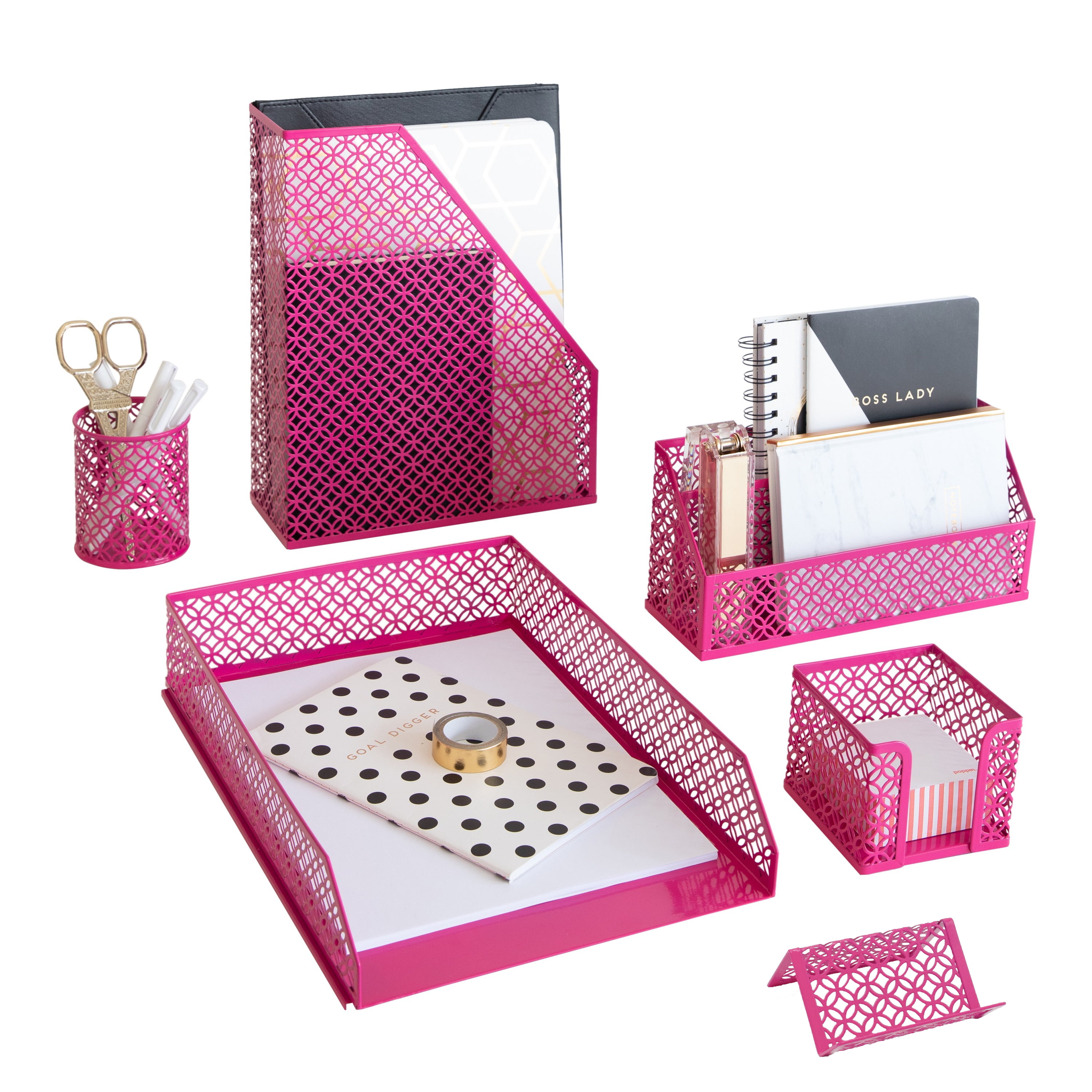 hudstill 5 Piece Office Supplies Pink Desk Organizer Set in Cute Floral  Design - Perfect Pink Desk Accessories and Room Decor for Cubicle, Office