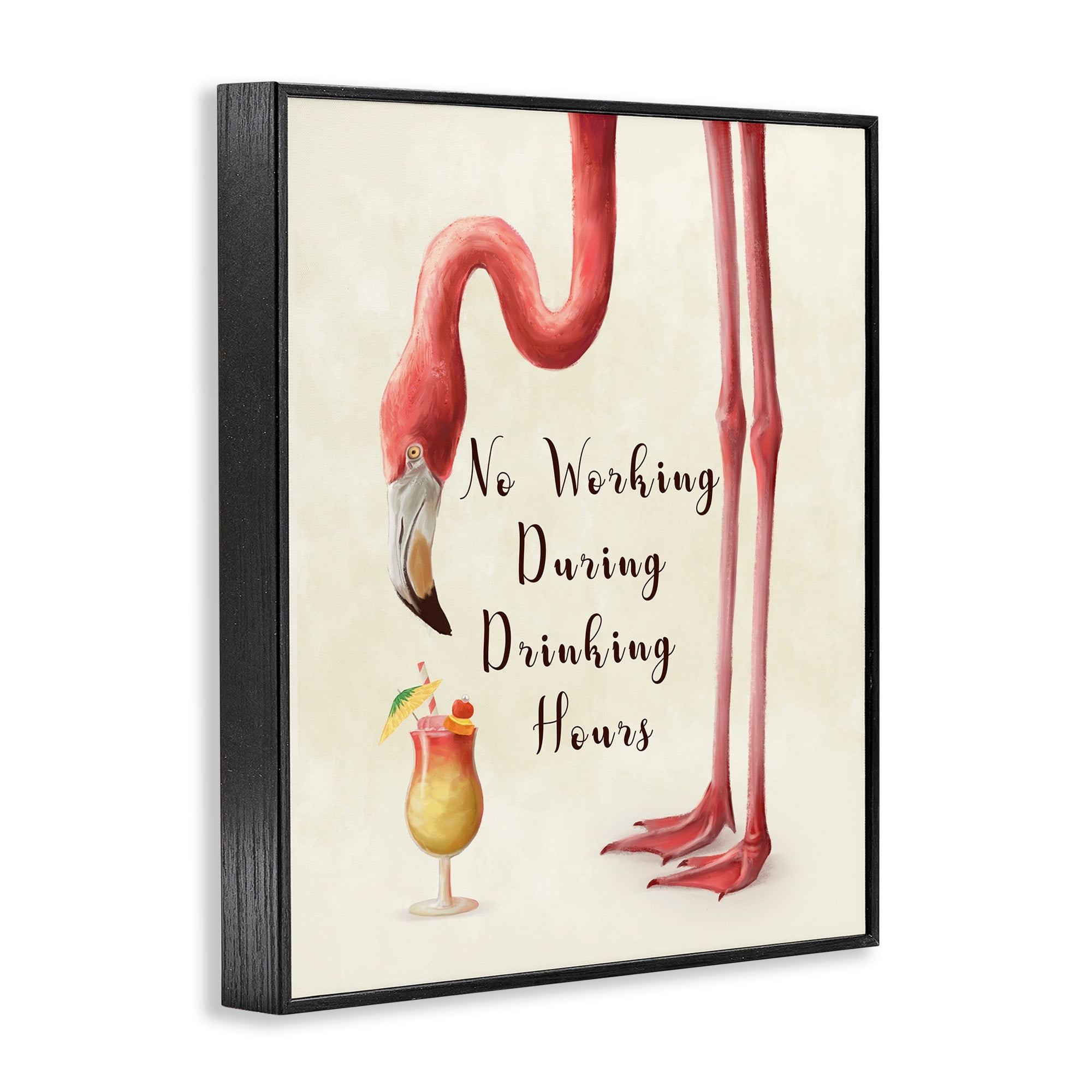 Stupell Industries No Working During Drinking Hours Phrase Tropical Flamingo Designed by Ziwei Li