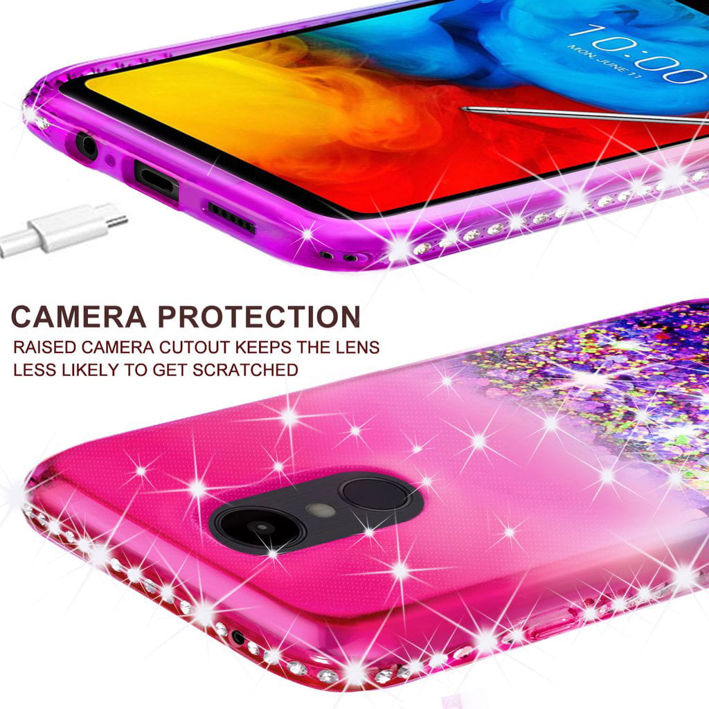 with Compatible for LG Aristo 4+ Plus Case Magnetic Ring,Lanyard,Tempered Glass Screen Protector Escape Plus/Prime 2/Arena 2/Tribute Royal/Journey LTE/K30 2019 Case Diamond PhoneCover Pink/Teal 