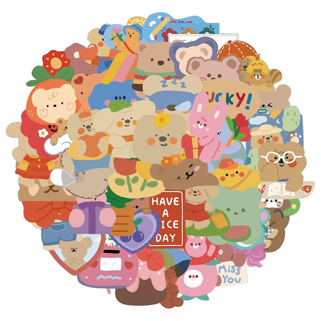 50 Cute Bear Doodle Stickers Línea Decoración ZefeiWu 8390614807600