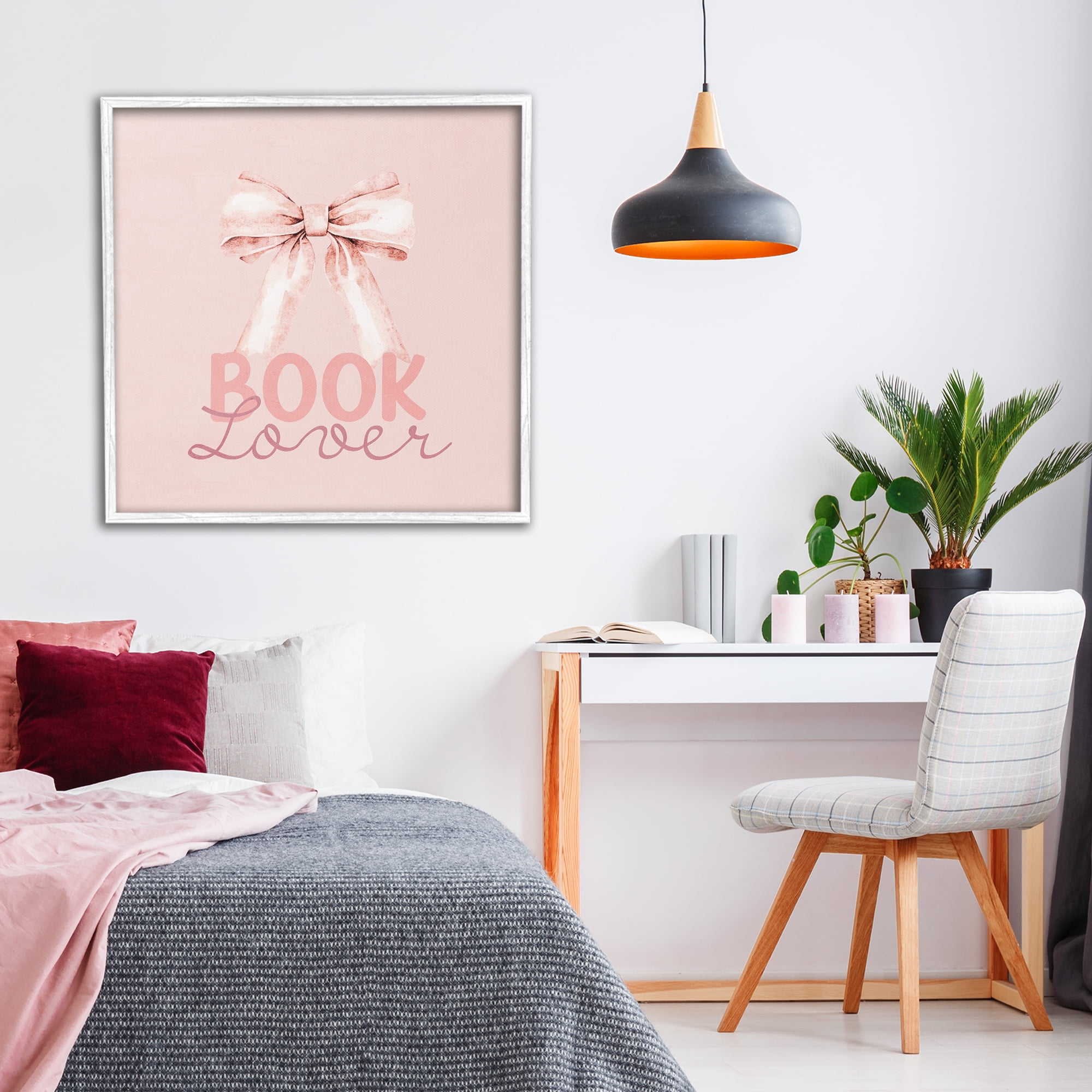 Blush Pink Book Lover White Framed Giclee Art, design by Kim Allen