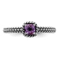 thumbnail image 3 of Checker-Cut Amethyst Sterling Silver Antiqued Ring, 3 of 5