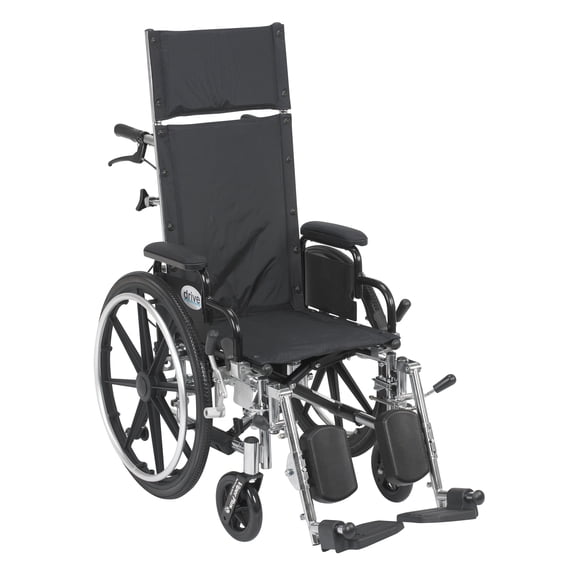Drive Medical Viper Plus Light Weight Reclining Wheelchair with Elevating Leg Rests and Flip Back Detachable Arms, 14" Seat