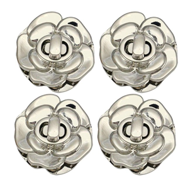 4 cierres giratorios para bolsos, cierre de metal con forma de flor. Plata